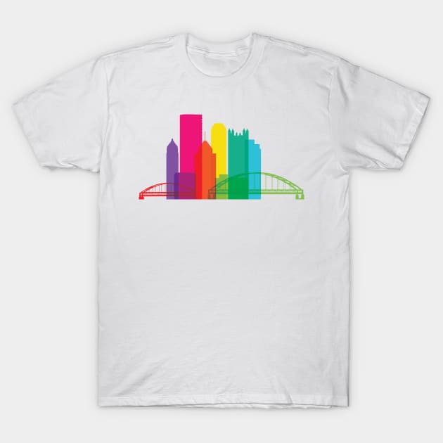 Pittsburgh Downtown Rainbow City Skyline T-Shirt by polliadesign